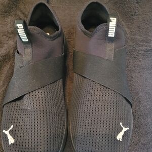 Puma Black Slip-On Knit Sneakers with White Logo